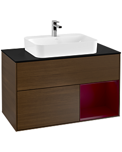 Villeroy und Boch Finion Villeroy und Boch F372HBGN 100cm, plaque de finition noir mat, étagère à droite Peony , placage Peony