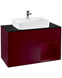 Villeroy und Boch Finion Villeroy und Boch F372HBHB 100cm, plaque de finition noir mat, étagère à droite Peony , Peony Matt