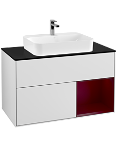 Villeroy und Boch Finion Villeroy und Boch F372HBMT 100cm, plaque de recouvrement noir mat, étagère à droite Peony , laqué blanc mat