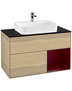 Villeroy und Boch Finion Villeroy und Boch F372HBPC 100cm, plaque de finition noir mat, étagère à droite Peony , Oak Veneer