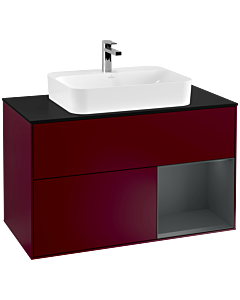 Villeroy und Boch Finion Villeroy und Boch F372HGHB 100cm, plaque de finition noir mat, étagère à droite Midnight Blue Matt Lacquer , Peony Matt