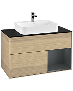 Villeroy und Boch Finion Villeroy und Boch Finion F372HGPC 100cm, cover plate black matt, shelf on the right Midnight Blue Matt Lacquer , Oak Veneer