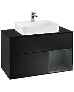 Villeroy und Boch Finion Waschtischunterschrank F372HGPD 100cm, Abdeckplatte black matt, Regal rechts Midnight Blue Matt Lacquer, Black matt lacquer