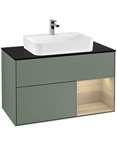 Villeroy und Boch Finion Villeroy und Boch F372PCGM 100cm, plaque de finition noir mat, étagère à droite Oak Veneer , Olive Matt Lacquer