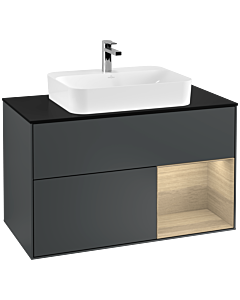 Villeroy und Boch Finion Villeroy und Boch F372PCHG 100cm, plaque de finition noir mat, étagère à droite Oak Veneer , Midnight Blue Matt Lacquer