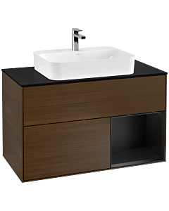 Villeroy und Boch Finion Villeroy und Boch Finion F372PDGN 100cm, cover plate black matt, shelf on the right black matt lacquer, walnut veneer