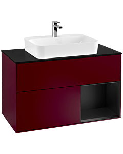 Villeroy und Boch Finion Villeroy und Boch F372PDHB 100cm, plaque de finition noir mat, étagère à droite laqué noir mat, Peony Matt