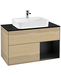 Villeroy und Boch Finion Waschtischunterschrank F372PDPC 100cm, Abdeckplatte black matt, Regal rechts Black matt lacquer, Oak Veneer