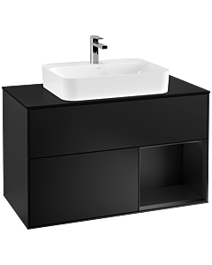 Villeroy und Boch Finion Waschtischunterschrank F372PDPD 100cm, Abdeckplatte black matt, Regal rechts Black matt lacquer, Black matt lacquer