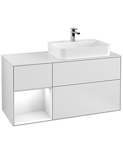 Villeroy und Boch Finion Villeroy und Boch F391GFMT 120cm, plaque de recouvrement blanc mat, étagère gauche laqué blanc brillant, laqué blanc mat