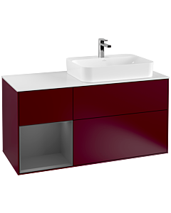 Villeroy und Boch Finion Villeroy und Boch F391GKHB 120cm, plaque de finition blanc mat, étagère gauche anthracite mat, Peony Matt