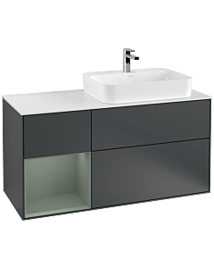 Villeroy und Boch Finion Waschtischunterschrank F391GMHG 120cm, Abdeckplatte white matt, Regal links Olive Matt Lacquer, Midnight Blue Matt Lacquer