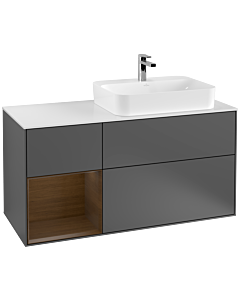 Villeroy und Boch Finion Villeroy und Boch Finion F391GNGK 120cm, cover plate white matt, shelf on the left walnut veneer, anthracite matt