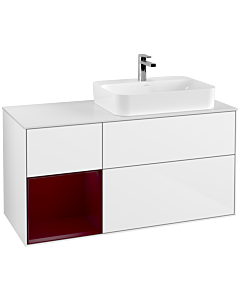 Villeroy und Boch Finion Villeroy und Boch F391HBGF 120cm, plaque de finition blanc mat, étagère à gauche Peony , laqué blanc brillant