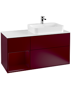 Villeroy und Boch Finion Waschtischunterschrank F391HBHB 120cm, Abdeckplatte white matt, Regal links Peony, Peony Matt