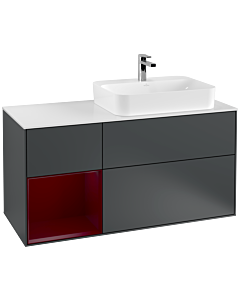 Villeroy und Boch Finion Waschtischunterschrank F391HBHG 120cm, Abdeckplatte white matt, Regal links Peony, Midnight Blue Matt Lacquer