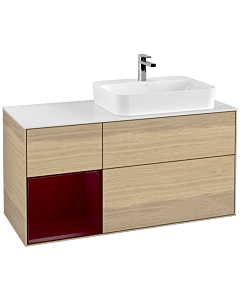 Villeroy und Boch Finion Villeroy und Boch F391HBPC 120cm, plaque de finition blanc mat, étagère à gauche Peony , Oak Veneer
