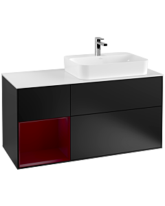 Villeroy und Boch Finion Waschtischunterschrank F391HBPD 120cm, Abdeckplatte white matt, Regal links Peony, Black matt lacquer
