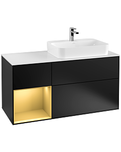 Villeroy und Boch Finion Waschtischunterschrank F391HFPD 120cm, Abdeckplatte white matt, Regal links Gold matt, Black matt lacquer