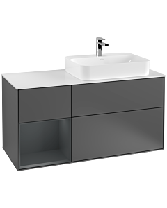 Villeroy und Boch Finion Waschtischunterschrank F391HGGK 120cm, Abdeckplatte white matt, Regal links Midnight Blue Matt Lacquer, Anthracite matt