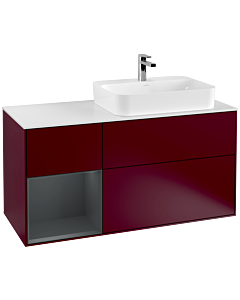 Villeroy und Boch Finion Villeroy und Boch F391HGHB 120cm, plaque de finition blanc mat, étagère gauche Midnight Blue Matt Lacquer , Peony Matt