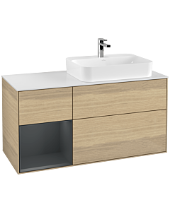 Villeroy und Boch Finion Villeroy und Boch F391HGPC 120cm, plaque de finition blanc mat, étagère gauche Midnight Blue Matt Lacquer , Oak Veneer