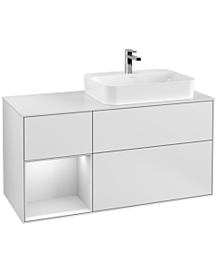 Villeroy und Boch Finion Villeroy und Boch F391MTMT 120cm, plaque de finition blanc mat, étagère gauche laqué blanc mat, laqué blanc mat