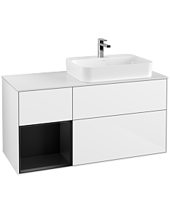 Villeroy und Boch Finion Villeroy und Boch F391PDGF 120cm, couvercle blanc mat, étagère gauche laqué noir mat, laqué blanc brillant