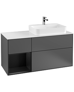 Villeroy und Boch Finion Villeroy und Boch F391PDGK 120cm, plaque de recouvrement blanc mat, étagère gauche laqué noir mat, anthracite mat