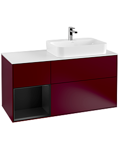 Villeroy und Boch Finion Waschtischunterschrank F391PDHB 120cm, Abdeckplatte white matt, Regal links Black matt lacquer, Peony Matt