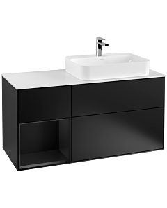 Villeroy und Boch Finion Villeroy und Boch F391PDPD 120cm, plaque de recouvrement blanc mat, étagère gauche laqué noir mat, laqué noir mat