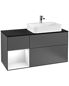 Villeroy und Boch Finion Villeroy und Boch F392GFGK 120cm, plaque de finition noir mat, étagère gauche laqué blanc brillant, anthracite mat