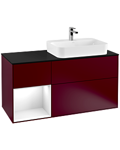 Villeroy und Boch Finion Villeroy und Boch F392GFHB 120cm, plaque de finition noir mat, étagère gauche laqué blanc brillant, Peony Matt