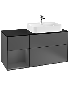 Villeroy und Boch Finion Waschtischunterschrank F392GKGK 120cm, Abdeckplatte black matt, Regal links Anthracite matt, Anthracite matt