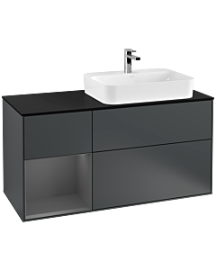 Villeroy und Boch Finion Villeroy und Boch F392GKHG 120cm, plaque de finition noir mat, étagère gauche anthracite mat, Midnight Blue Matt Lacquer