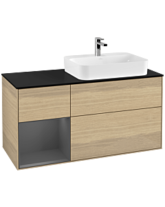 Villeroy und Boch Finion Villeroy und Boch F392GKPC 120cm, couvercle noir mat, étagère gauche anthracite mat, Oak Veneer