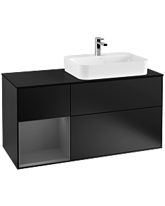 Villeroy und Boch Finion Villeroy und Boch F392GKPD 120cm, plaque de finition noir mat, étagère gauche anthracite mat, laqué noir mat
