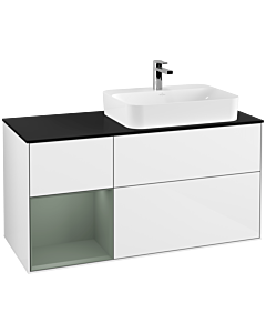 Villeroy und Boch Finion Villeroy und Boch Finion F392GMGF 120cm, cover plate black matt, shelf left Olive Matt Lacquer , glossy white lacquer