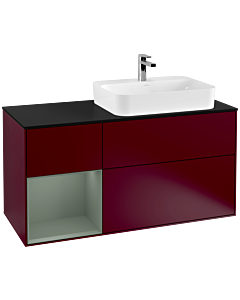 Villeroy und Boch Finion Villeroy und Boch F392GMHB 120cm, plaque de finition noir mat, étagère gauche Olive Matt Lacquer , Peony Matt