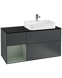 Villeroy und Boch Finion Waschtischunterschrank F392GMHG 120cm, Abdeckplatte black matt, Regal links Olive Matt Lacquer, Midnight Blue Matt Lacquer