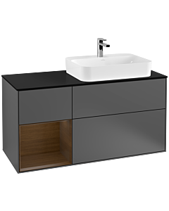 Villeroy und Boch Finion Villeroy und Boch F392GNGK 120cm, plaque de finition noir mat, étagère gauche placage noyer, anthracite mat