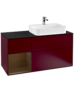 Villeroy und Boch Finion Villeroy und Boch F392GNHB 120cm, plaque de finition noir mat, étagère gauche placage noyer, Peony Matt