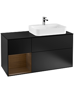 Villeroy und Boch Finion Waschtischunterschrank F392GNPD 120cm, Abdeckplatte black matt, Regal links Walnut veneer, Black matt lacquer