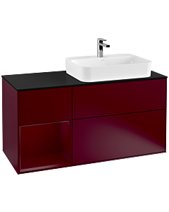 Villeroy und Boch Finion Waschtischunterschrank F392HBHB 120cm, Abdeckplatte black matt, Regal links Peony, Peony Matt