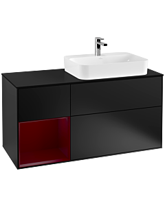 Villeroy und Boch Finion Villeroy und Boch F392HBPD 120cm, plaque de finition noir mat, étagère gauche Peony , laqué noir mat
