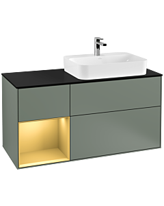 Villeroy und Boch Finion Villeroy und Boch F392HFGM 120cm, plaque de finition noir mat, étagère gauche or mat, Olive Matt Lacquer