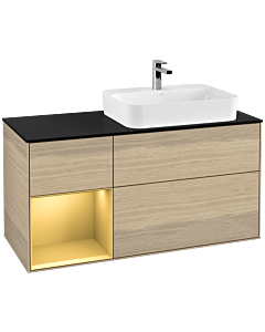 Villeroy und Boch Finion Villeroy und Boch F392HFPC 120cm, plaque de finition noir mat, étagère gauche or mat, Oak Veneer