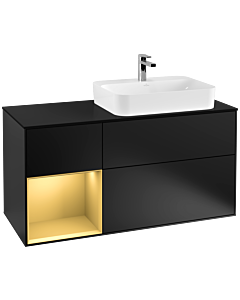 Villeroy und Boch Finion Villeroy und Boch F392HFPD 120cm, plaque de finition noir mat, étagère gauche or mat, laqué noir mat