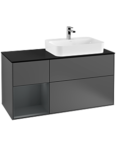 Villeroy und Boch Finion Villeroy und Boch F392HGGK 120cm, plaque de finition noir mat, étagère gauche Midnight Blue Matt Lacquer , anthracite mat