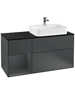 Villeroy und Boch Finion Villeroy und Boch F392HGHG 120cm, plaque de finition noir mat, étagère gauche Midnight Blue Matt Lacquer , Midnight Blue Matt Lacquer